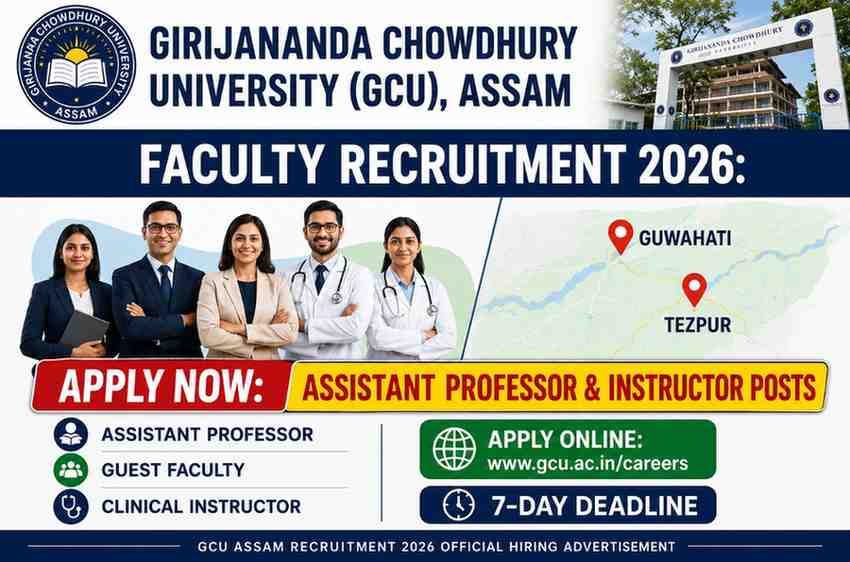 GCU Assam Faculty Recruitment 2026 official notification banner displaying vacant positions.